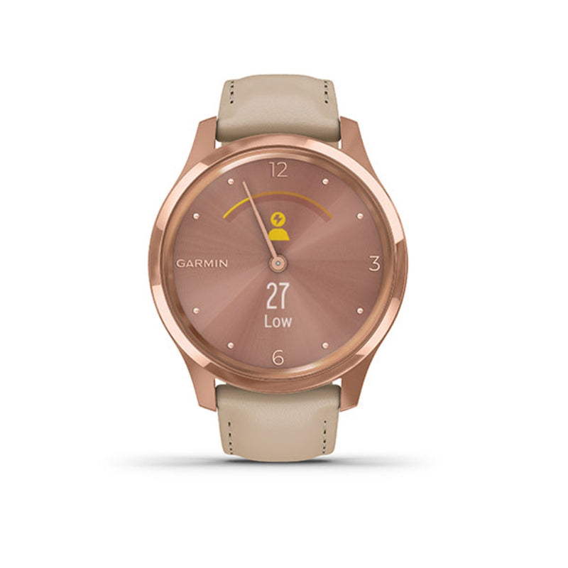 Garmin vívomove® Luxe 18K Rose Gold PVD Stainless Steel Case with Light Sand Italian Leather Band 010-02241-01