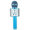 Metallic blue wireless karaoke microphone. Blue function buttons.